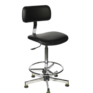 Chaise ergonomique repose-pieds avec réglage en hauteur de 44 à 63 cm environ par système mécanique. Assise pivotante de 41x40 cm.